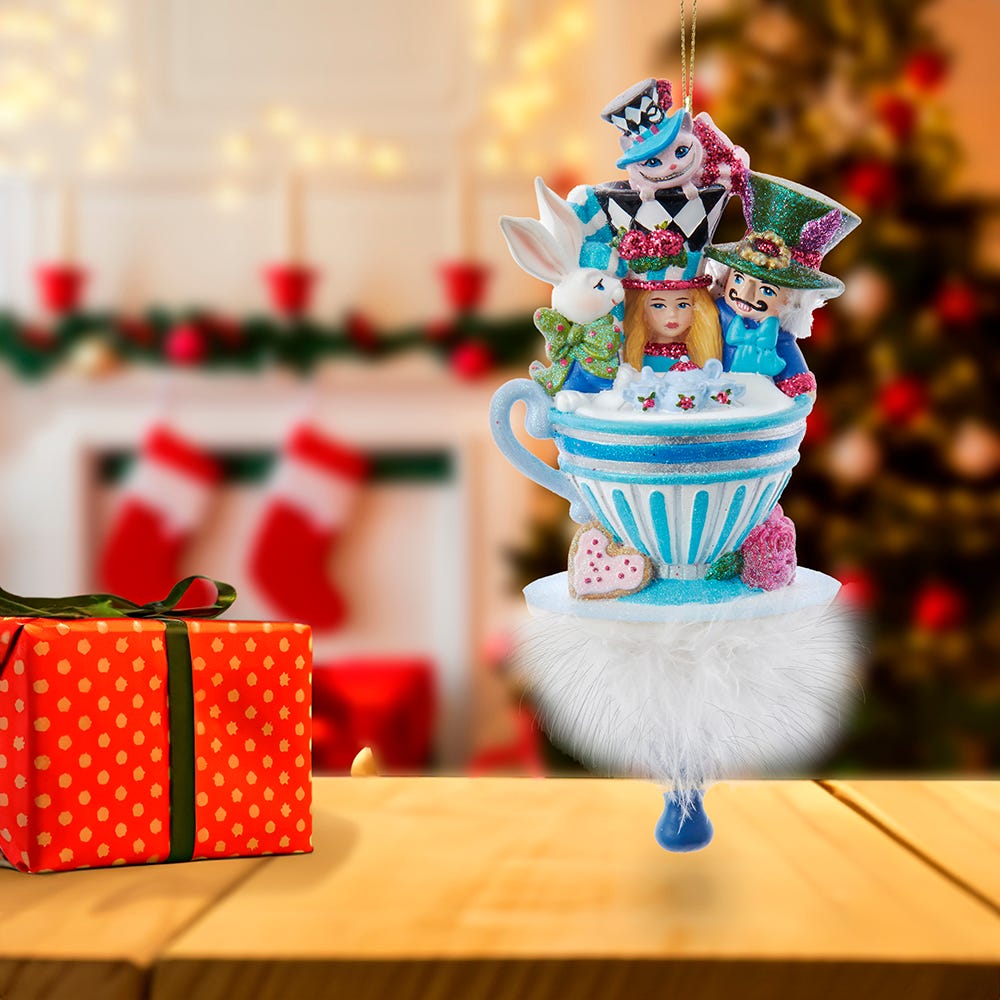 Kurt Adler 6.25-Inch Hollywood Hats Alice Tea party Ornament